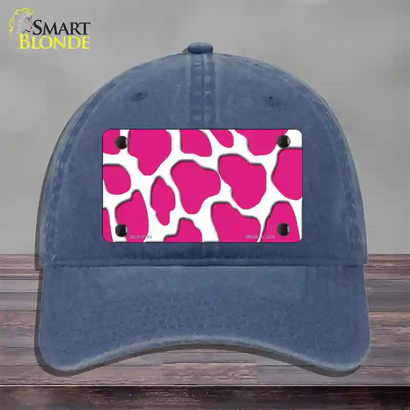 Pink White Giraffe Novelty License Plate Hat Unconstructed Cotton / Navy