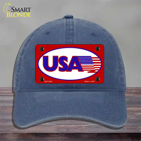 USA American Flag Vanity Novelty License Plate Hat Unconstructed Cotton / Navy