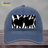 Black White Zebra Black Centered Hearts Novelty License Plate Hat Unconstructed Cotton / Navy
