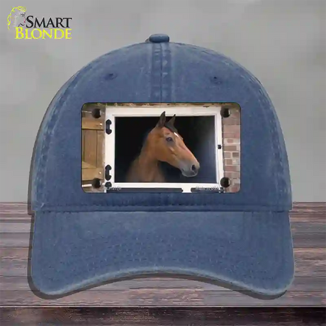 Horse In Barn Novelty License Plate Hat Unconstructed Cotton / Navy