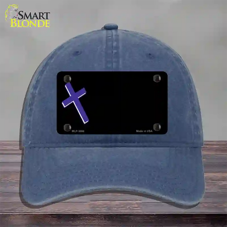 Purple Cross Offset Novelty License Plate Hat Unconstructed Cotton / Navy