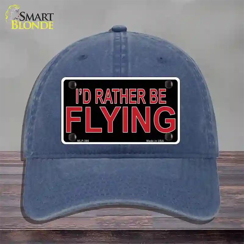 Rather Be Flying Novelty License Plate Hat Unconstructed Cotton Navy