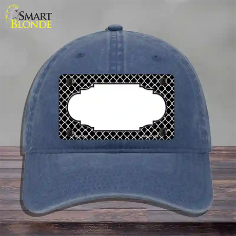 Black White Quatrefoil Center Scallop Novelty License Plate Hat Unconstructed Cotton / Navy