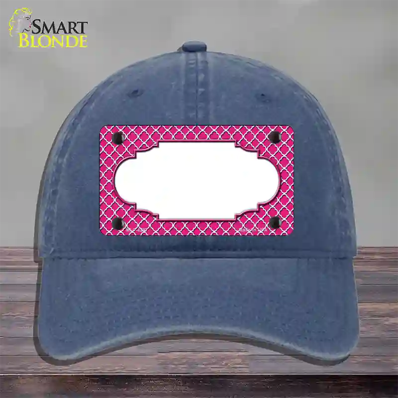 Pink White Quatrefoil Center Scallop Novelty License Plate Hat Unconstructed Cotton / Navy