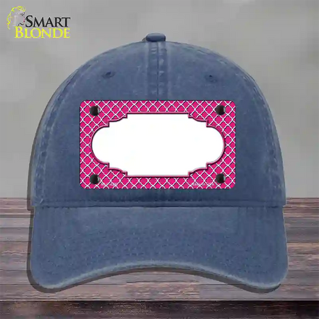 Pink White Quatrefoil Center Scallop Novelty License Plate Hat Unconstructed Cotton / Navy