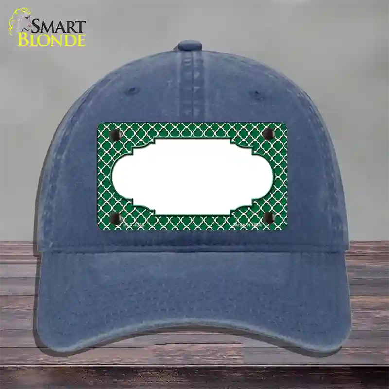 Green White Quatrefoil Center Scallop Novelty License Plate Hat Unconstructed Cotton / Navy
