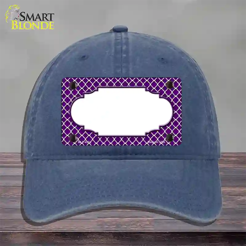 Purple White Quatrefoil Center Scallop Novelty License Plate Hat Unconstructed Cotton / Navy