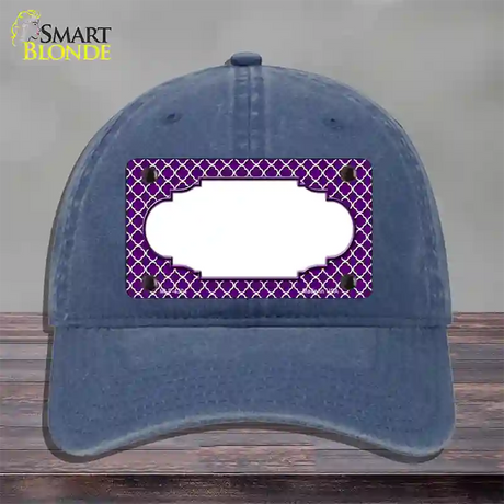 Purple White Quatrefoil Center Scallop Novelty License Plate Hat Unconstructed Cotton / Navy