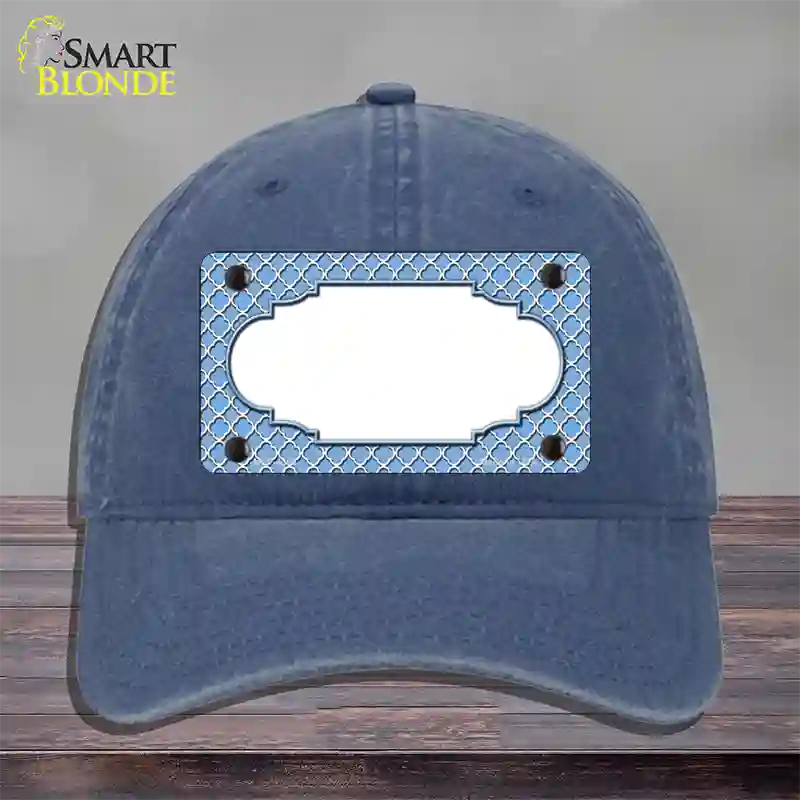 Light Blue White Quatrefoil Center Scallop Novelty License Plate Hat Unconstructed Cotton / Navy