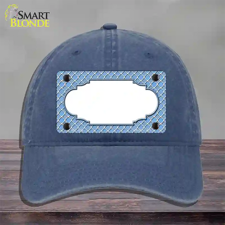 Light Blue White Quatrefoil Center Scallop Novelty License Plate Hat Unconstructed Cotton / Navy