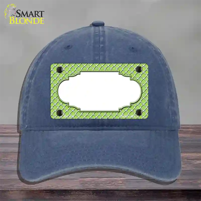 Lime Green White Quatrefoil Center Scallop Novelty License Plate Hat Unconstructed Cotton / Navy