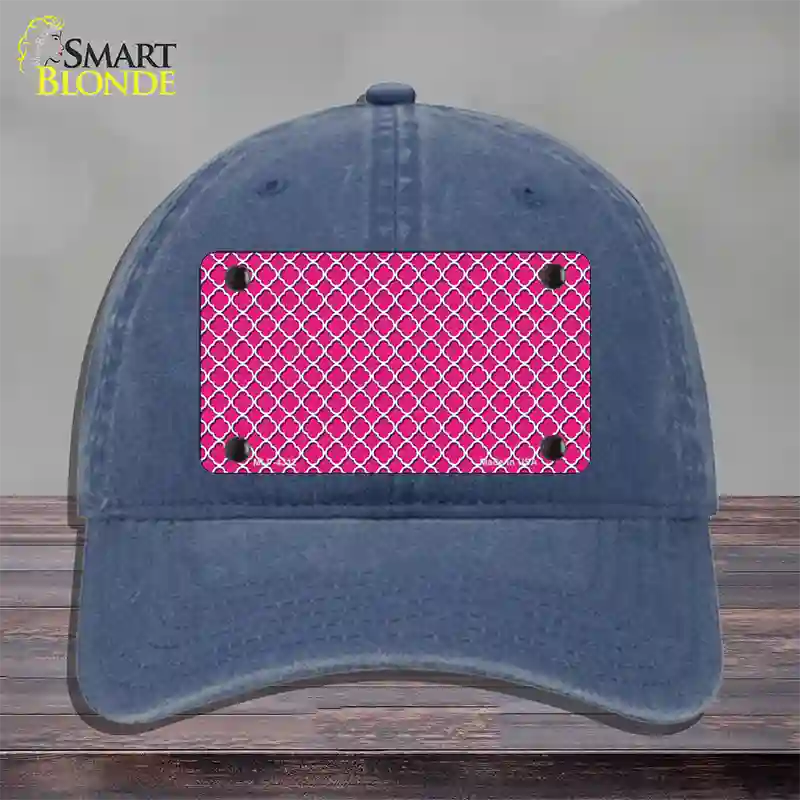 Pink White Quatrefoil Novelty License Plate Hat Unconstructed Cotton / Navy
