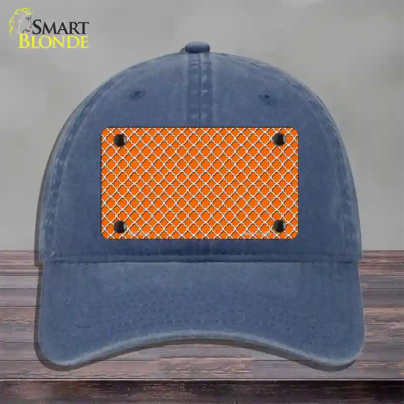 Orange White Quatrefoil Novelty License Plate Hat Unconstructed Cotton / Navy