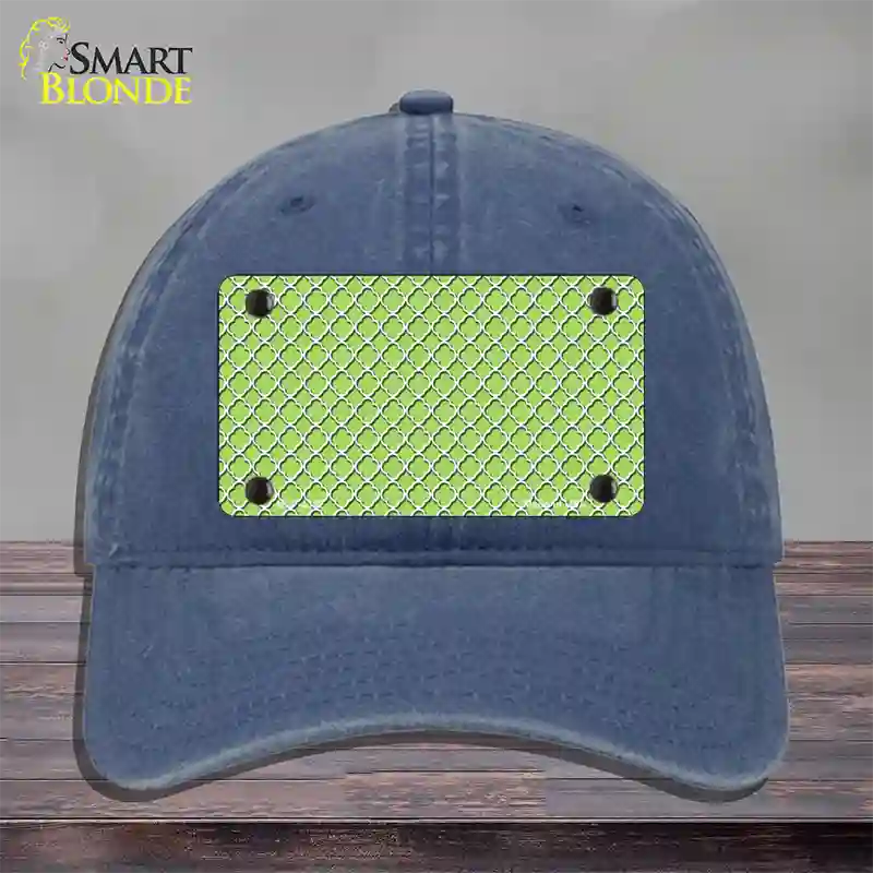 Lime Green White Quatrefoil Novelty License Plate Hat Unconstructed Cotton / Navy