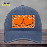 Orange White Quatrefoil Orange Center Hearts Novelty License Plate Hat Unconstructed Cotton / Navy