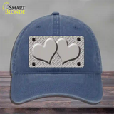 Grey White Quatrefoil Grey Center Hearts Novelty License Plate Hat Unconstructed Cotton / Navy