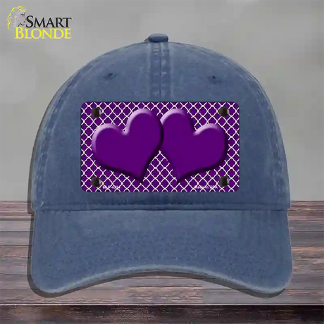 Purple White Quatrefoil Purple Center Hearts Novelty License Plate Hat Unconstructed Cotton / Navy