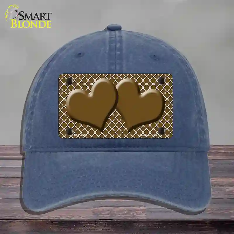 Brown White Quatrefoil Brown Center Hearts Novelty License Plate Hat Unconstructed Cotton / Navy