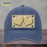 Gold White Quatrefoil Gold Center Hearts Novelty License Plate Hat Unconstructed Cotton / Navy