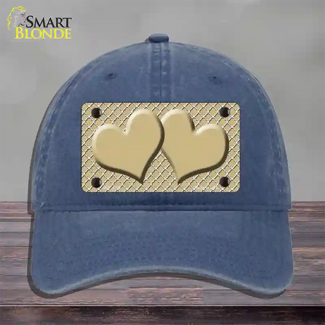 Gold White Quatrefoil Gold Center Hearts Novelty License Plate Hat Unconstructed Cotton / Navy