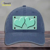 Mint White Quatrefoil And Mint Center Hearts Novelty License Plate Hat Unconstructed Cotton / Navy