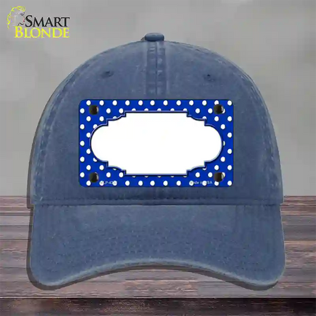 Scallop Blue White Polka Dot Novelty License Plate Hat Unconstructed Cotton / Navy