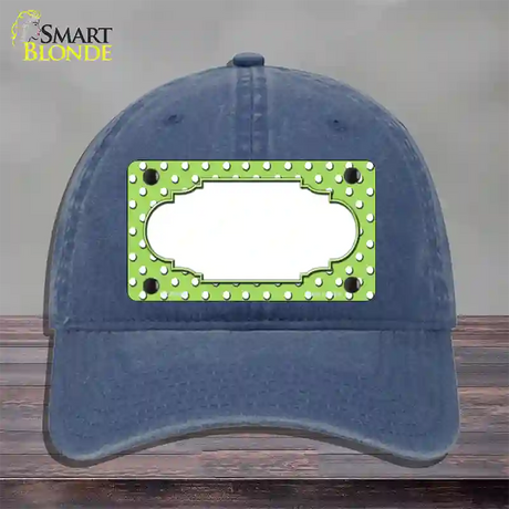 Scallop Lime Green White Polka Dot Novelty License Plate Hat Unconstructed Cotton / Navy