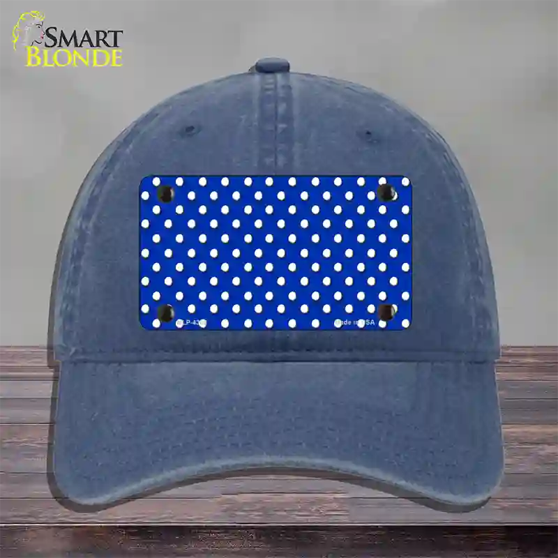 Blue Polka Dot Novelty License Plate Hat Unconstructed Cotton / Navy