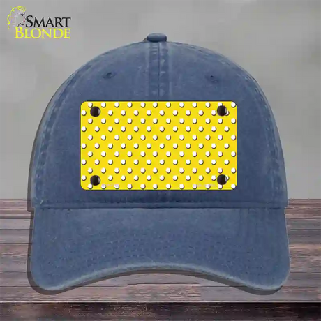Yellow Polka Dot Novelty License Plate Hat Unconstructed Cotton / Navy