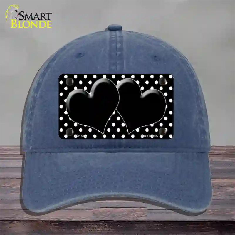 Black White Polka Dot Center Hearts Novelty License Plate Hat Unconstructed Cotton / Navy