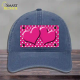 Pink White Polka Dot Center Hearts Novelty License Plate Hat Unconstructed Cotton / Navy