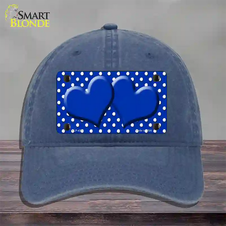 Blue White Polka Dot Center Hearts Novelty License Plate Hat Unconstructed Cotton / Navy