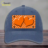 Orange White Polka Dot Center Hearts Novelty License Plate Hat Unconstructed Cotton / Navy