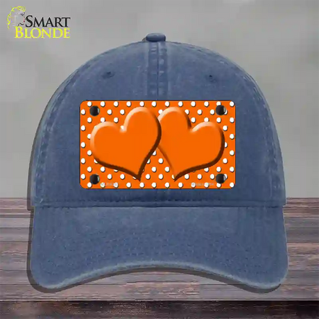 Orange White Polka Dot Center Hearts Novelty License Plate Hat Unconstructed Cotton / Navy