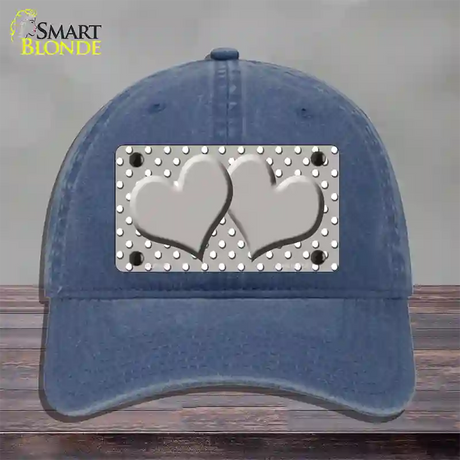 Grey White Polka Dot Center Hearts Novelty License Plate Hat Unconstructed Cotton / Navy