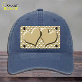 Gold White Polka Dot Center Hearts Novelty License Plate Hat Unconstructed Cotton / Navy