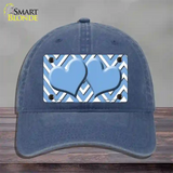 Light Blue White Large Chevron Light Blue Center Hearts Novelty License Plate Hat Unconstructed Cotton / Navy