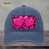 Pink Black Cheetah Pink Center Hearts Novelty License Plate Hat Unconstructed Cotton / Navy