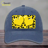 Yellow Black Cheetah Yellow Center Hearts Novelty License Plate Hat Unconstructed Cotton / Navy