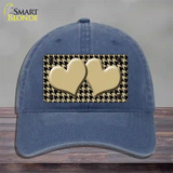 Gold Black Houndstooth Gold Center Hearts Novelty License Plate Hat Unconstructed Cotton / Navy