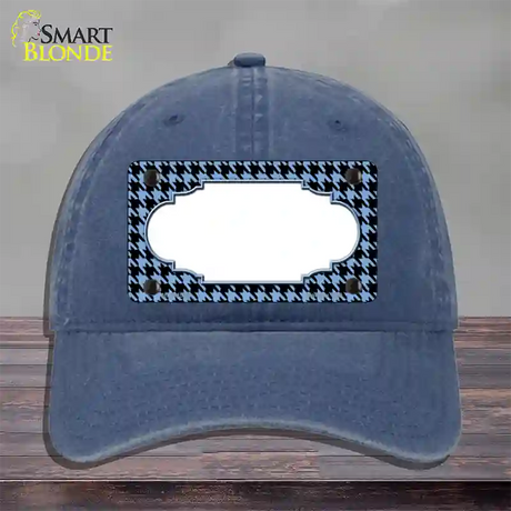 Light Blue Black Houndstooth Scallop Center Novelty License Plate Hat Unconstructed Cotton / Navy