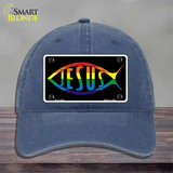 Jesus Fish Rainbow Novelty License Plate Hat Unconstructed Cotton / Navy