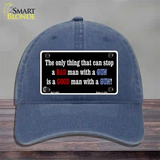 Stop A Bad Man Novelty License Plate Hat Unconstructed Cotton / Navy