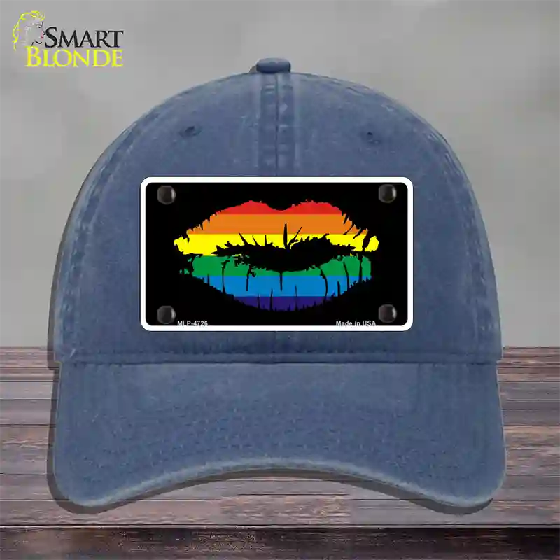 Lips Novelty License Plate Hat Unconstructed Cotton Navy