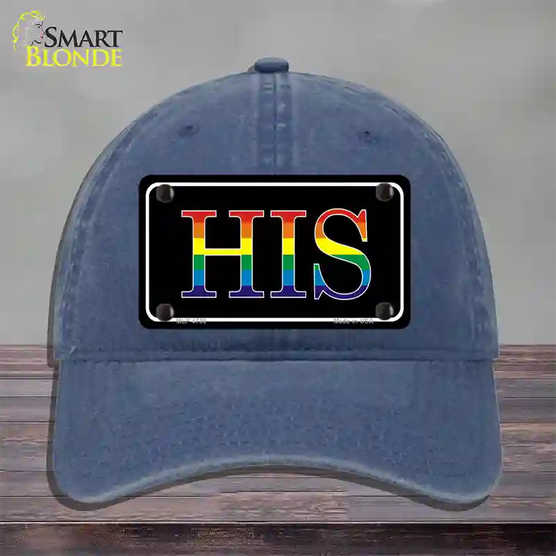 His Rainbow Novelty License Plate Hat Unconstructed Cotton Navy