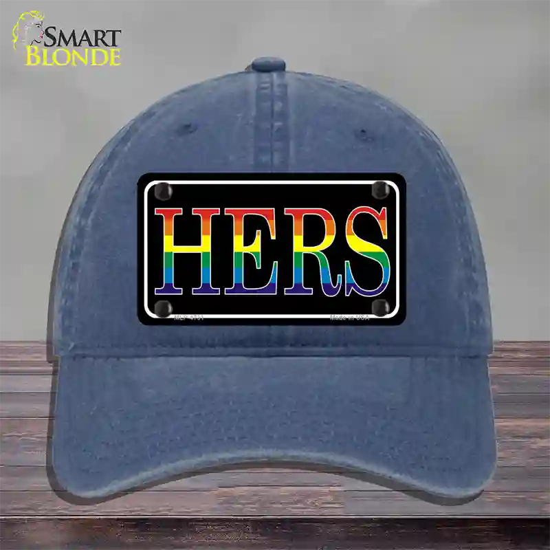 Hers Rainbow Novelty License Plate Hat Unconstructed Cotton Navy
