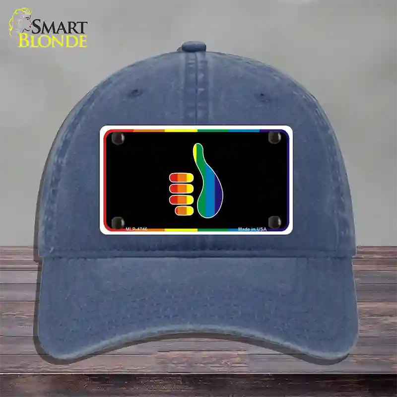 Thumbs Up Novelty License Plate Hat Unconstructed Cotton Navy