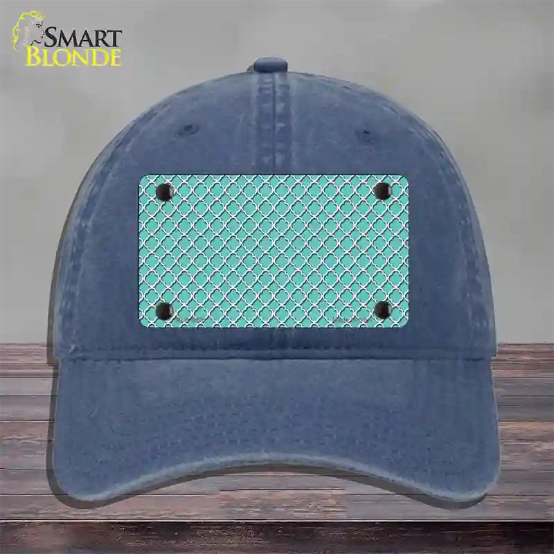 Tiffany Blue White Quatrefoil Novelty License Plate Hat Unconstructed Cotton / Navy