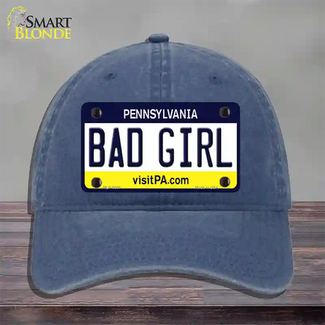 Bad Girl Pennsylvania State Novelty License Plate Hat Unconstructed Cotton / Navy