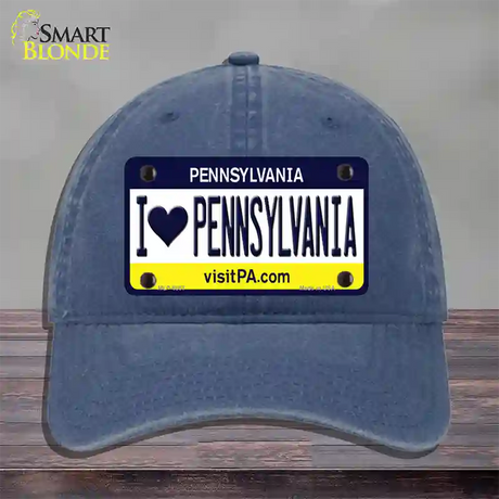 I Love Pennsylvania State Novelty License Plate Hat Unconstructed Cotton / Navy